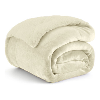 1+1 ΔΩΡΟ Κουβέρτα Υπέρδιπλη Flannel Sherpa 220X240 Εκρού KP113