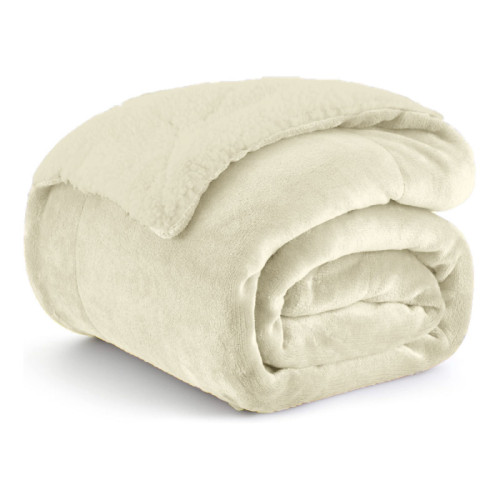 1+1 ΔΩΡΟ Κουβέρτα Υπέρδιπλη Flannel Sherpa 220X240 Εκρού KP113