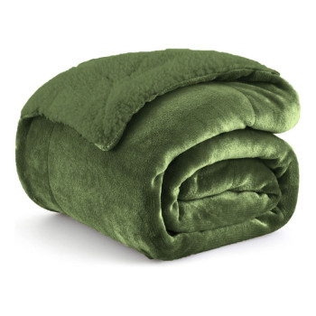 1+1 ΔΩΡΟ Κουβέρτα Υπέρδιπλη Flannel Sherpa 220X240 Πράσινο KP111