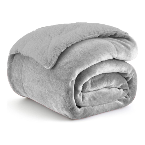 1+1 ΔΩΡΟ Κουβέρτα Υπέρδιπλη Flannel Sherpa 220X240 Γκρί Ανοιχτό KP110 | alpha-market.gr