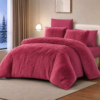 Σετ Κουβερτοπάπλωμα Shaggy Sherpa Σάπιο Μήλο 220x240 cm με 2 Μαξιλαροθήκες 50x70 cm SHA003